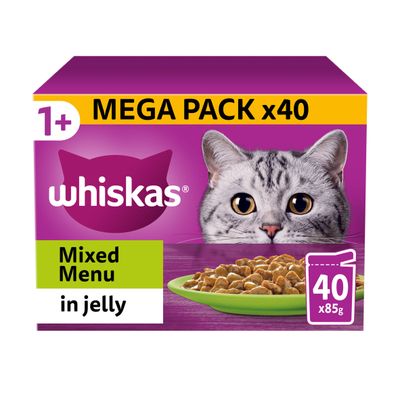 Whiskas 1+ Mixed Menu in Jelly Adult Wet Cat Food Pouches 40 x 85g