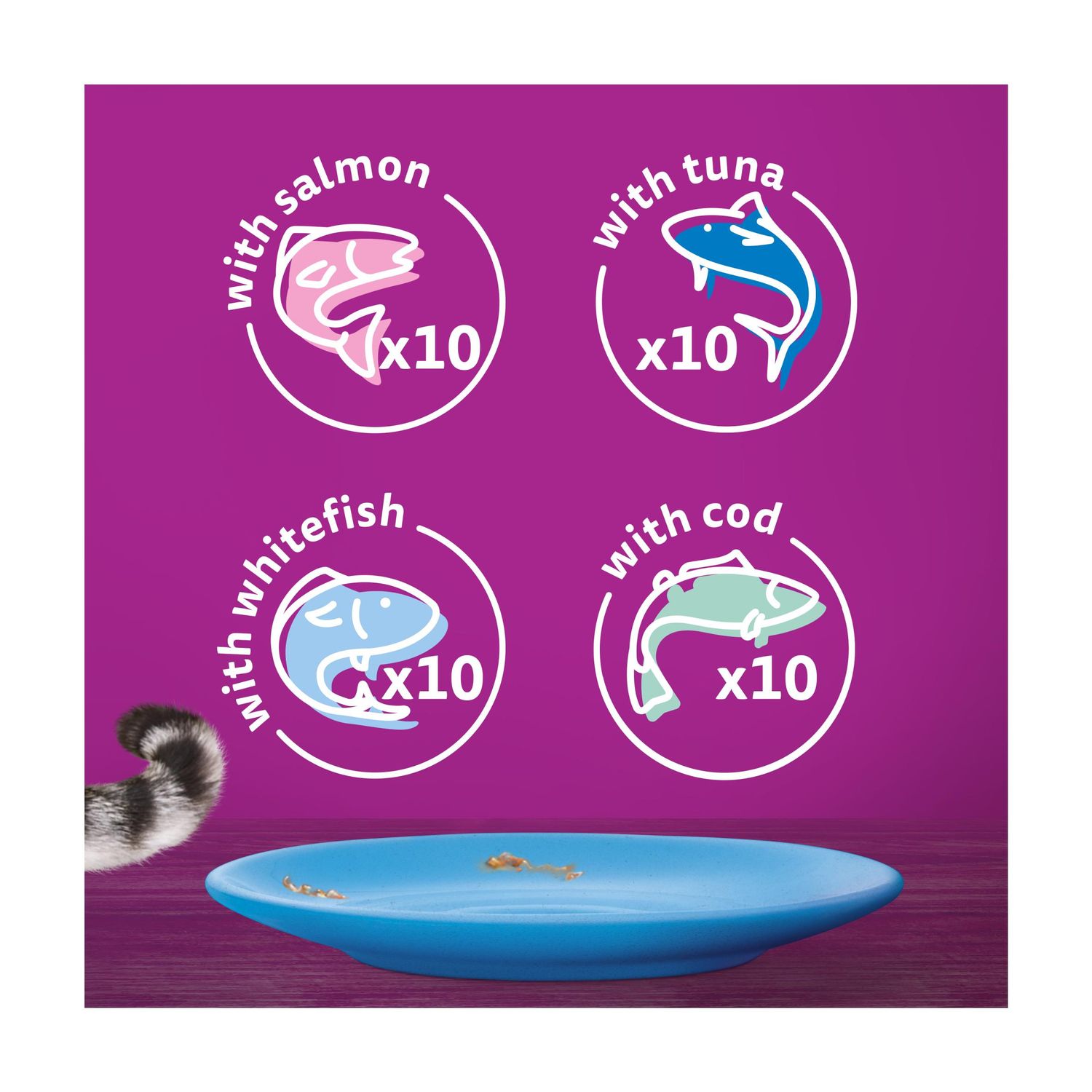 Whiskas 1+ Fish Favourites Adult Wet Cat Food Pouches in Jelly 40 x 85g