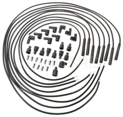Tändkabel sats  Svart. Universal V8, silikon, kolkärna, 7mm