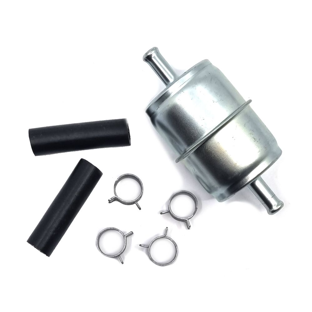 Bensinfilter    5/16&quot; slanganslutningar. Metallhölje. Slangar och slangklämmor ingår.