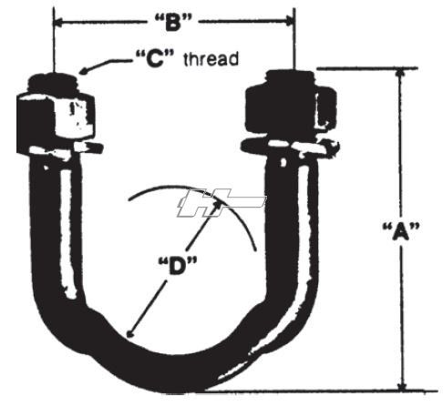 U-bult  Mått: A: 51mm, B: 40mm, C: 5/16 UNF, D: 28,6mm
