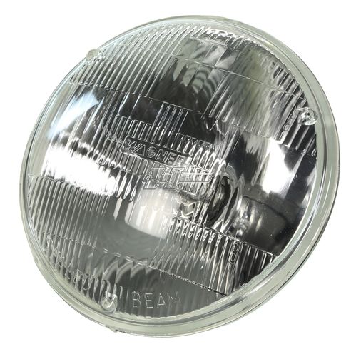 Strålkastare Sealed Beam, Hel- och halvljus, 5 3/4&quot; (146mm), 35W/35W. Tre stift på baksidan.