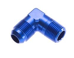 AN to NPT, 90 Degree, Aluminum, Blue Anodized, -8 AN, 3/8 in. NPT