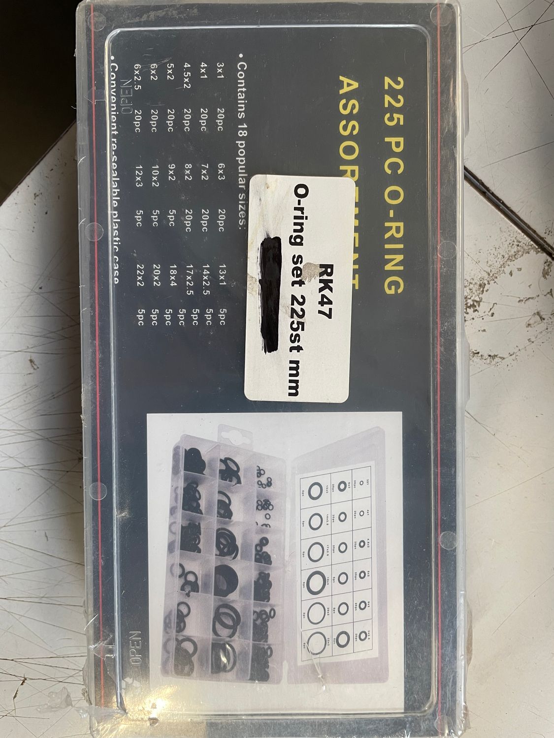 O-ring set 225st blandade storlekar mm