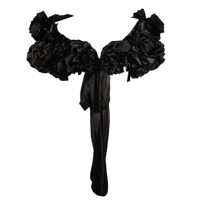 ELIZABETH MASON COUTURE Made to Order Black Silk &quot;Deconstructed Rose&quot; Wrap