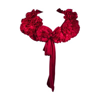 ELIZABETH MASON COUTURE Made to Order Red Silk "Deconstructed Rose" Wrap