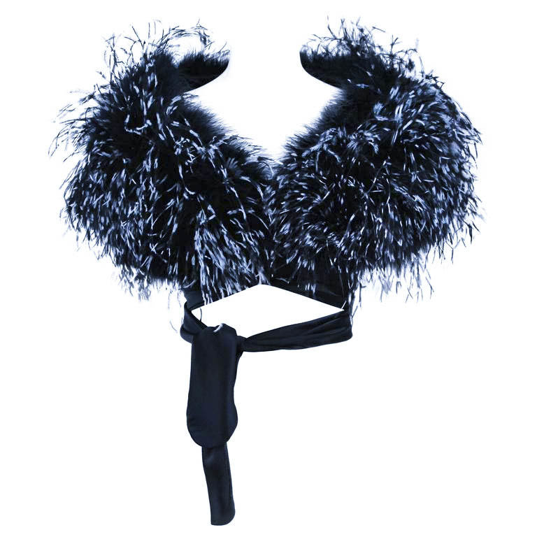 ELIZABETH MASON COUTURE Made to Order Silk &quot; Black &amp; White Feather&quot; Wrap