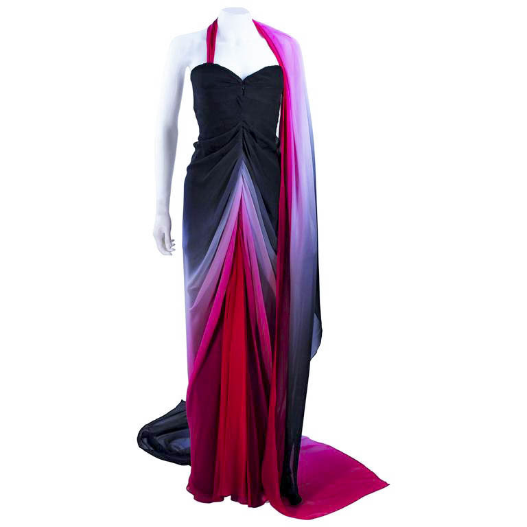 ELIZABETH MASON COUTURE &#39;Siren&#39; Black to Pink Ombre Drape Gown