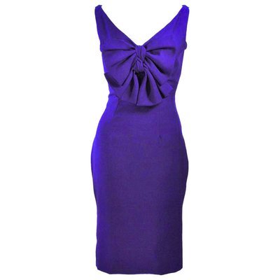 ELIZABETH MASON COUTURE Purple Silk Cocktail Dress with Bow Made to Order