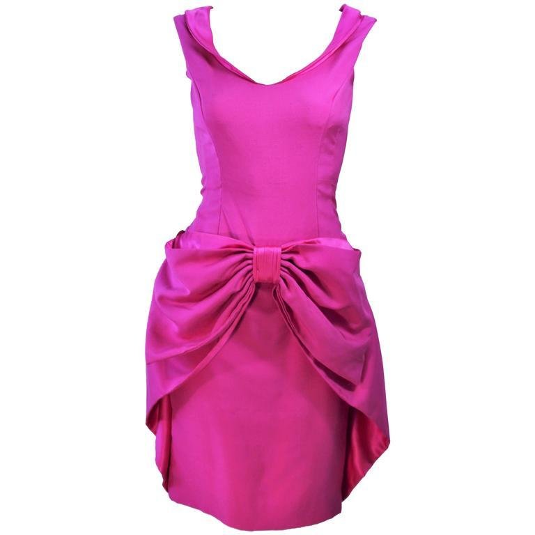 ELIZABETH MASON COUTURE Pink Magenta Bow Cocktail Dress