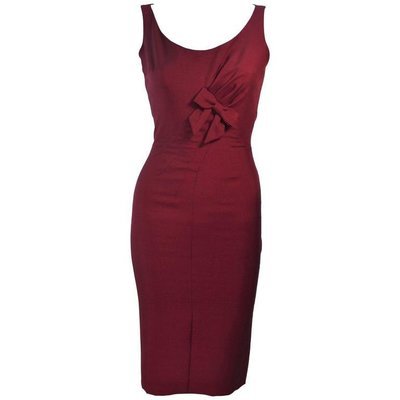 ELIZABETH MASON COUTURE Burgundy Silk Cocktail Dress with Bow Made to Order