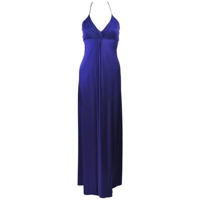 ELIZABETH MASON COUTURE Purple Silk Jersey Draped Halter Gown Made to Order