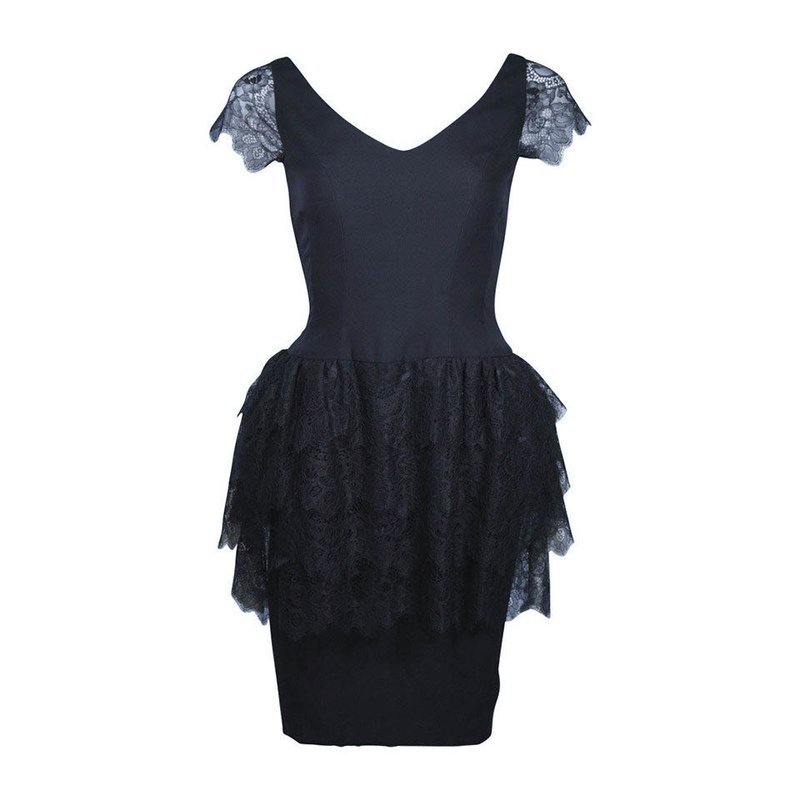 ELIZABETH MASON COUTURE Fitted Silk &amp; Lace Cocktail Dress