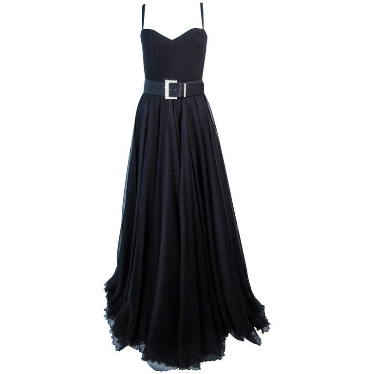 ELIZABETH MASON COUTURE 'LIZETTE' Black Silk Chiffon Gown