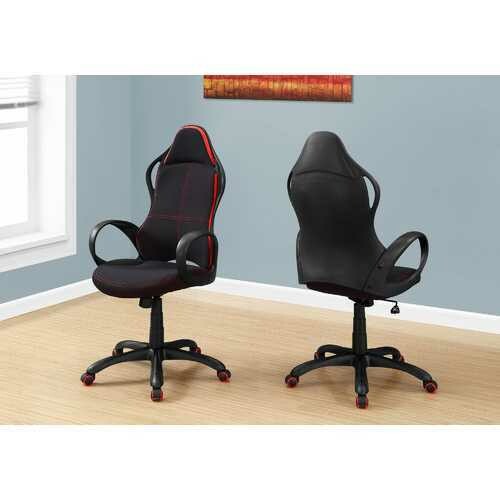 46" Black and Red Fabric, MDF, Metal, Polypropylene Multi Position Office Chair