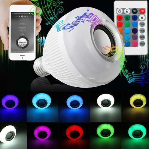 E27 12W RGB 16 Colors Wireless bluetooth Speaker Music  LED Light Bulbs With Remote AC100-240V