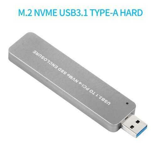 USB3.1 to PCI-E NVME M.2 TYPE-A SSD Hard Disk Box Adapter Card External Enclosure Case for 2242/2260/2280 GB SSD Silver