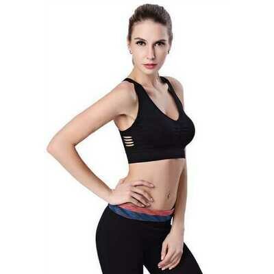 Plus size side hollow out sexy Sport Bra Black