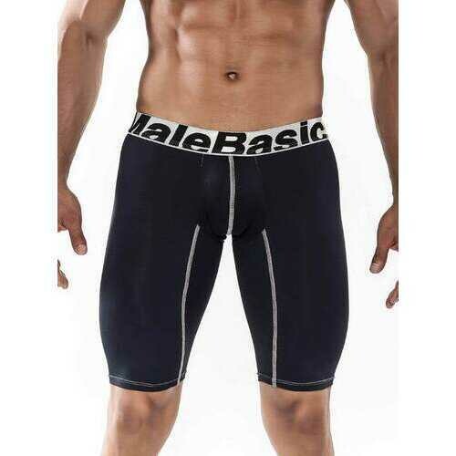 MaleBasics Men&#39;s Base Layer Performance Sport 9 Inches Boxer Brief-Black-Small