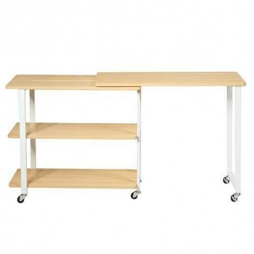 360?&amp;deg; Rotating Sofa Side Table with Storage Shelves &amp; Wheels-Natural Wood - Color: Natural