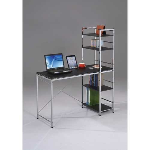47&quot; X 20&quot; X 54&quot; Black And Chrome Wooden Computer Desk With Shelves