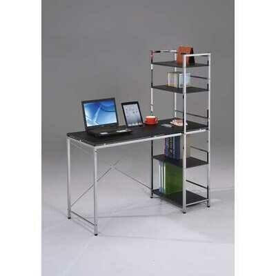 47&quot; X 20&quot; X 54&quot; Black And Chrome Wooden Computer Desk With Shelves