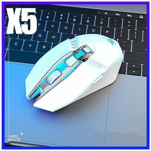 X5 Wireless Gaming Mouse Rechargeable 500mAh Battery Bluetooth 3.0+5.0+2.4G Wireless Optical Mice Adjustable DPI Levels for Laptop PC Mac white