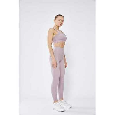Light Pueple Women Mesh Splicing Sport Yoga Pants  with Pocket  High-waist Leggings