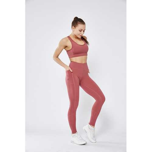 Pink Stitching Pocket Yoga Pants Double-Sided Nylon High-Elastic Tight-Fitting High-Waist Fitness Women Pants