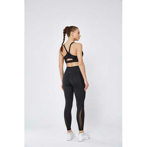 Black Women Mesh Splicing Sport Yoga Pants  with Pocket  High-waist Leggings