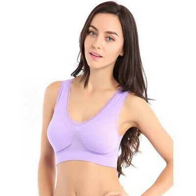 Plus Size Lace Put-Ups Double Layer Underwired Sporty Yoga Bra Purple