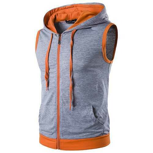 Fashion Casual Summer Hoodies Vest Men&#39;s Hit Color Stitching Hooded Sleeveless Tops