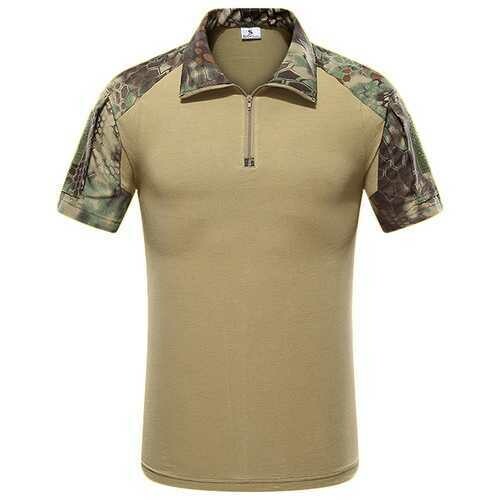 Outdoor Bionic Multicolor Camouflage Tactics T-shirts Men&#39;s Quick Drying Lapel  Casual Sports Tops