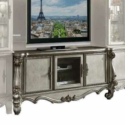 21&quot; X 74&quot; X 31&quot; Antique Platinum Wood Poly Resin Glass TV Console