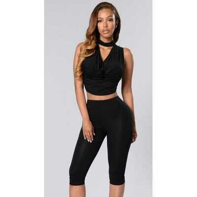 Fashion Ruffle Solid Color Woman Suit Black