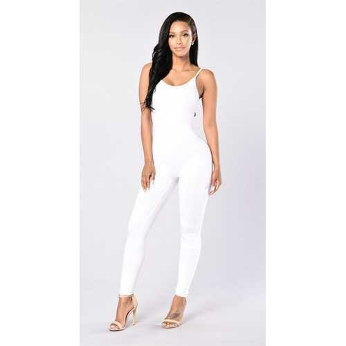 Women Spaghetti Strap Bodycon Tank One Piece Jumpsuits White
