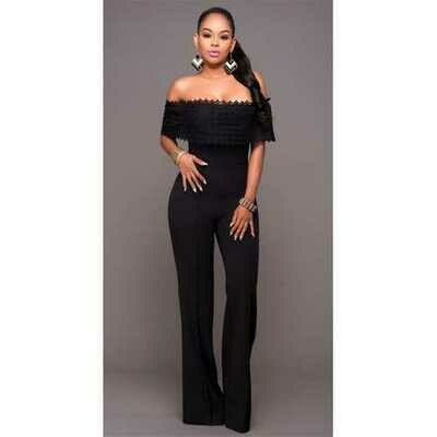 Women&#39;s Sexy Off Shoulder High Waist Wide Leg Jumpsuits Rompers Pants Black