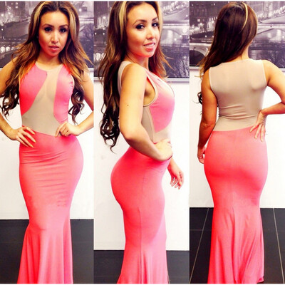 Pink Lace Stitching Patchwork Bodycon Evening Party Dresses