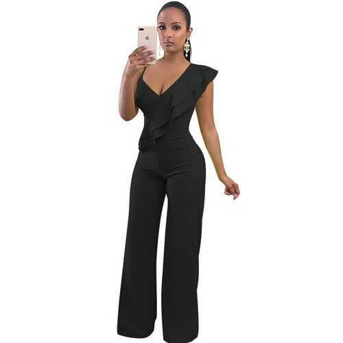 Ruffle and Halter Style Wide Legs  Party Jumpsuit