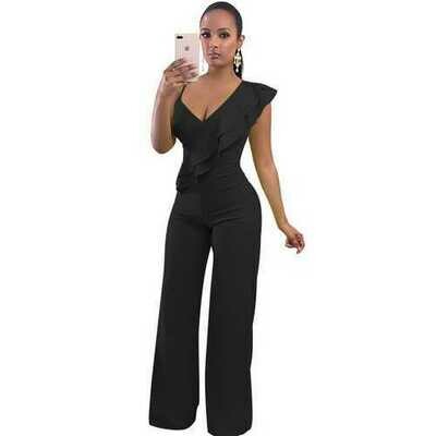 Ruffle and Halter Style Wide Legs  Party Jumpsuit