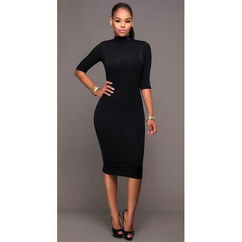 Women Long Sleeve Hollow Out Bodycon Dress Black
