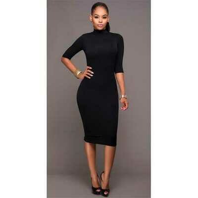 Women Long Sleeve Hollow Out Bodycon Dress Black