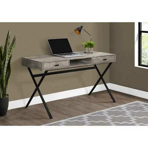 29.25&quot; Taupe Reclaimed Wood Particle Board and Black Metal Computer Desk