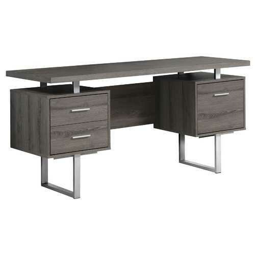 23.75&quot; x 60&quot; x 30.25&quot; Dark Taupe Silver Particle Board Hollow Core Metal  Computer Desk With A Hollow Core