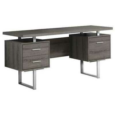 23.75&quot; x 60&quot; x 30.25&quot; Dark Taupe Silver Particle Board Hollow Core Metal  Computer Desk With A Hollow Core