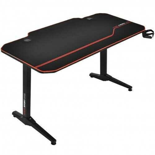 55 Inches T-Shaped Gaming Desk with Full Desk Mouse Pad and Gaming Handle Rack