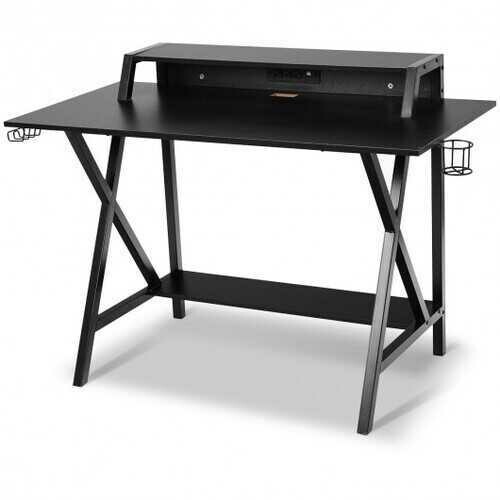 All-in-One Professional Gaming Desk with Cup &amp;  Headphone Holder - Color: Black