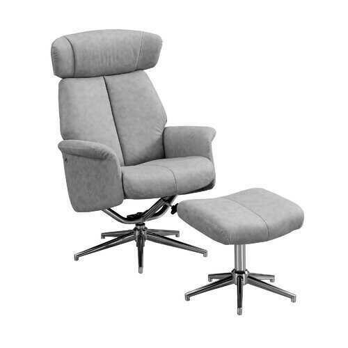 44&quot; x 47&quot; x 59&quot; Grey Finish Foam and Metal Swivel Reclining Chair with Adjustable Headrest