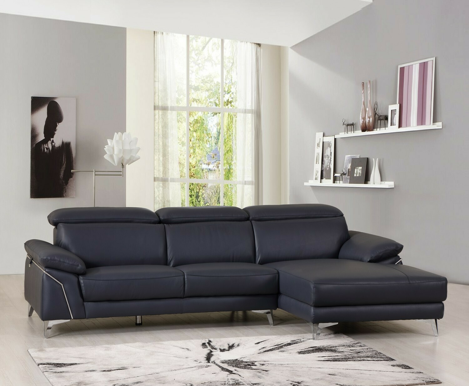 114&#39;&#39; X 67&#39;&#39; X 39&#39;&#39; Modern Blue Genuine Italian Leather Sectional