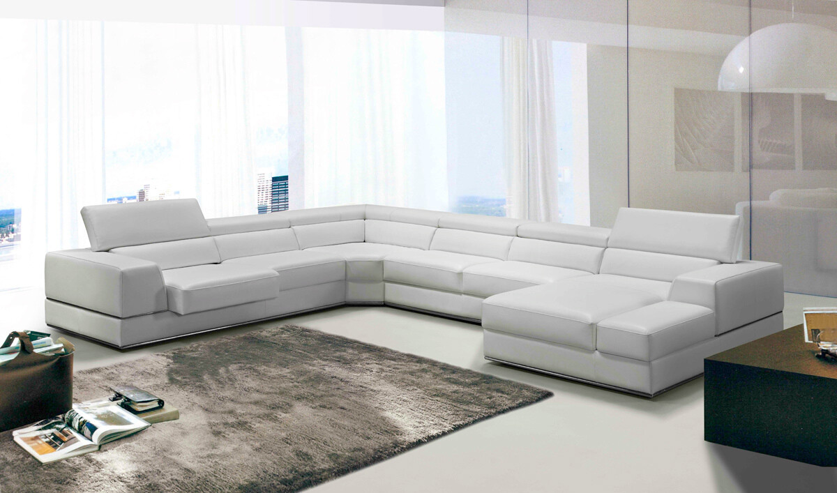 36&quot; White Bonded Leather Foam and Steel Sectional Sofa